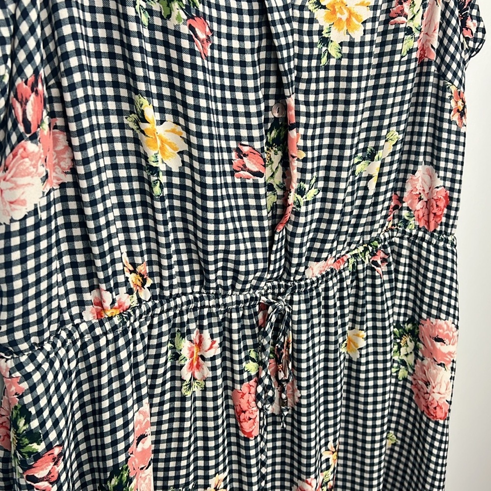 DR2 plus size 3X gingham and floral drawstring waist summer dress - Picture 4 of 9